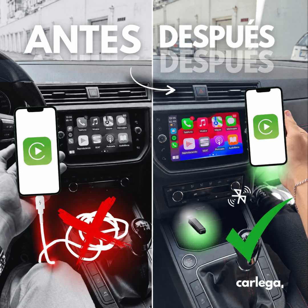 Antes y después: CarPlay con cable frente a CarPlay inalámbrico con el adaptador Carlega Pen