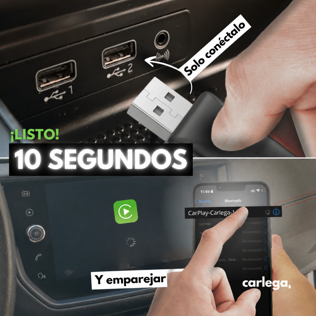 Instalación del adaptador Carlega Pen en 10 segundos: conectar al USB del coche y emparejar por Bluetooth