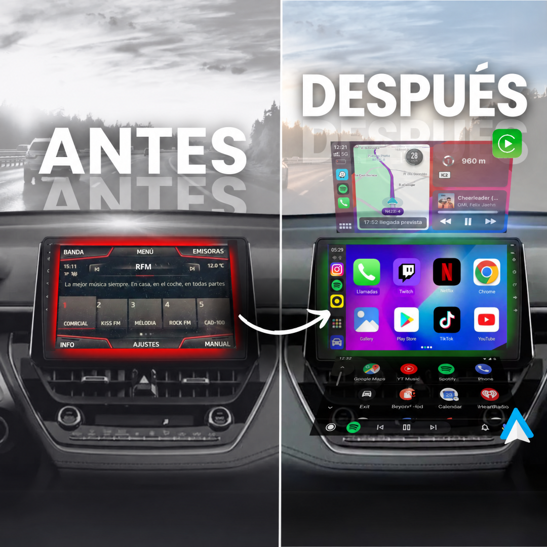 Antes y después: radio antigua frente a la Smart Box Carlega con Netflix, YouTube y CarPlay