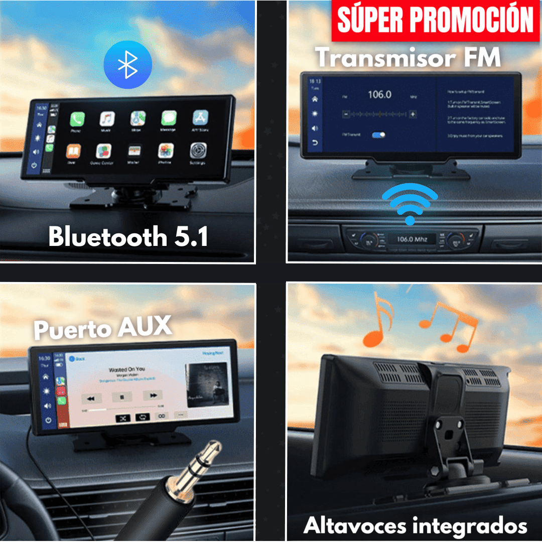 Pantalla Carlega PRO con Bluetooth 5.1, transmisor FM, puerto AUX y altavoces integrados, súper promoción