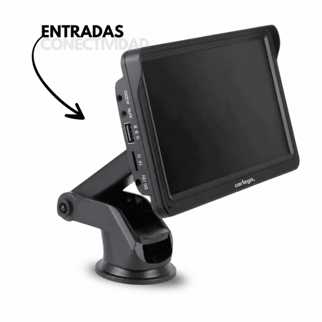 Entradas de la pantalla Carlega X: audio, AV IN, USB, tarjeta TF y DC 12V